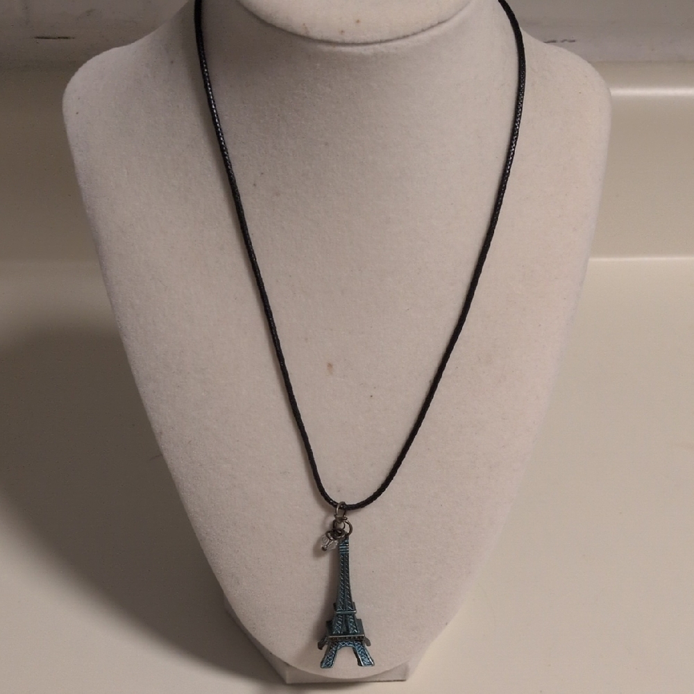 Eiffel Tower Pendant‎ Black Cord Necklace 18"